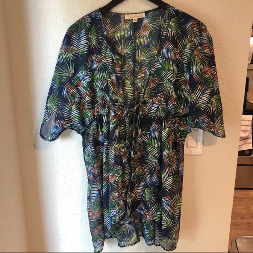SWIM Maui Palms Kimono Tie-Front Swim Cover-Up Francesca's | Swimsuit Be… - Picture 5 of 6